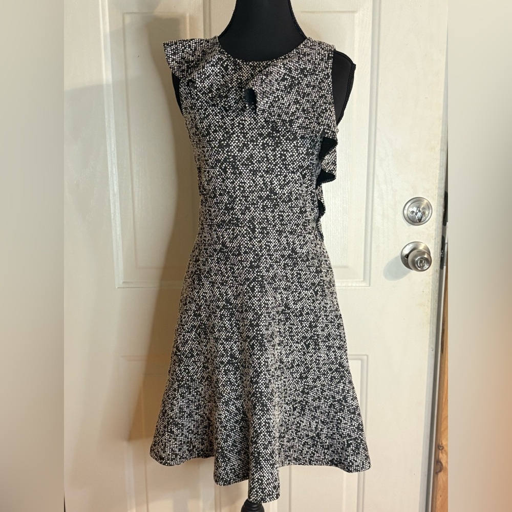 Michael Kors Dress Womens XS Black White Knit Mini A Line Sleeveless Ruffle NWT